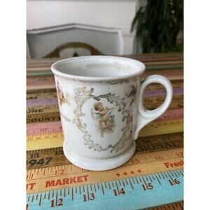 Early Vintage Shaving Mug Floral Gold Trim Victorian Angel White Porcelain